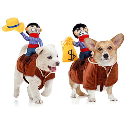 2 Stück Cowboy Rider Hund Kostüm Ritter Stil Puppe Hut und Geldtasche Lustiges Sattel Haustier Kostüm für Halloween Tag Haustier Tragekostüm Rollenspiel Hund Halloween Party Cosplay Apparel (M) von Frienda