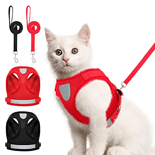 2 Stück Mesh Katzengeschirr und Leine Set Verstellbar Kleine Hunde Geschirr Atmungsaktiv Katze Weste Geschirr mit Reflektierendem Gurt Sicherheitsgurt Fit für Walking Pet Kitten Puppy (S Größe) von Frienda