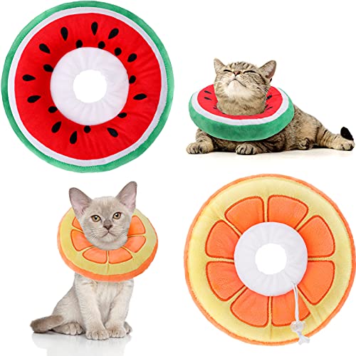 2 Stück Verstellbares Katzen-Kegelhalsband, süßes Katzen-Genesungshalsband, Obst-Katzenhalsband, weiches Kätzchenhalsband, mit Kordelzug für Katzen, Welpen und kleine Hunde, Orange und Wassermelone von Frienda