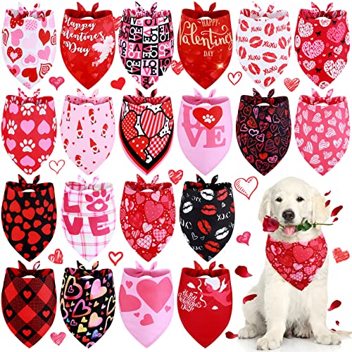 20 Packungen Weihnachten Valentinstag Hundehalstücher Dreieck Bandana Dreieck Lätzchen Schal Wendbares Bandana Verstellbares Halstuch Schal für Hunde Katzen PET (63 x 43 x 43 cm) von Frienda