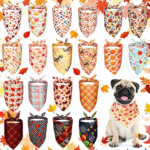 20 Stück Thanksgiving Hund Bandana Herbst Haustier Bandana Einstellbar und Wendbar Hund Dreieckstuch Türkei Ahornblatt Kürbis Hund Kopftuch Herbst Muster Hund Taschentuch für Kleine bis Mittlere von Frienda