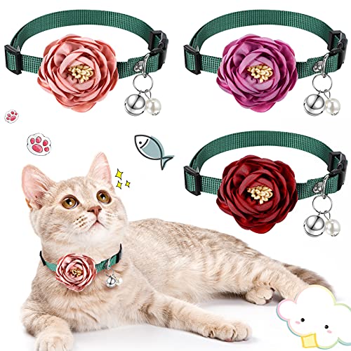 3 Stück Blume Haustier Halsband Everflowering Rose Hund Welpen Nylon Verstellbare Halskette Breakaway Katzenhalsband mit Glöckchen für Kleidung Katze Kostüm Zubehör (Medium) von Frienda