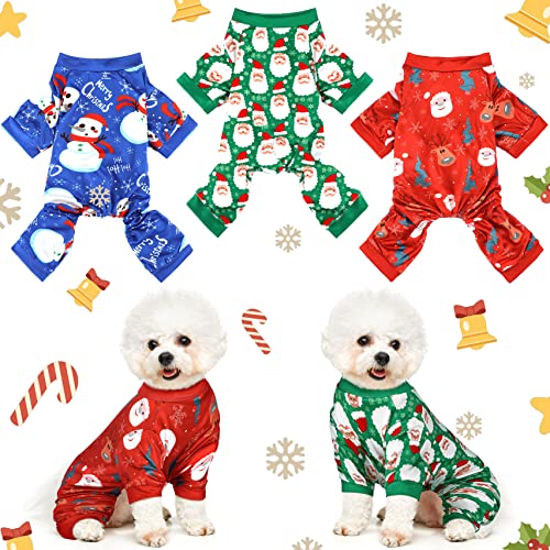 3-teiliger Weihnachts-Hunde-Pyjama, Hunde-Overall, Weihnachtsmann, Schneemann, Haustierkleidung, Weihnachten, Haustier-Pyjama, Weihnachten (klassisches Muster, L (passend für 3.5–4.5 kg)) von Frienda