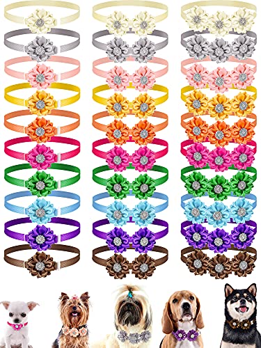 30 Stück Hunde-Fliege, Halloween-Haustier-Blumen-Halsband, Diamantkristall, Weihnachts-Zubehör, Hundeblumen-Schleifen, kleine Hunde, Katzen, Welpen, Fliegen, Haustierzubehör (mehrfarbig) von Frienda