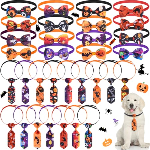 32-teiliges Halloween-Krawatten-Set enthält 16 Haustier-Krawatten und 16 Haustier-Fliegen-Krawatten mit verstellbarem Halsband, Zubehör für Hunde und Katzen, Halloween-Dekoration von Frienda