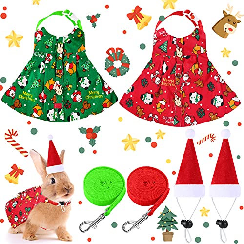 4 Stück Kleintier Weihnachtskostüm Kaninchen Xmas Bunny Kleidung mit Geschirr Santa Hut Bunny Kostüme und Leine Weihnachten Kleintier Outfits für Haustier Kaninchen Meerschweinchen Igel Frettchen von Frienda