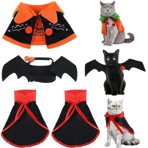 4 Stücke Haustier Katze Halloween Kostüm Hund Vampir Umhang Reversible Nette Katze Kürbis Umhang Fledermausflügel mit Glocken für Haustier Hund Katze Halloween Party Cosplay Feiertag Dekor von Frienda