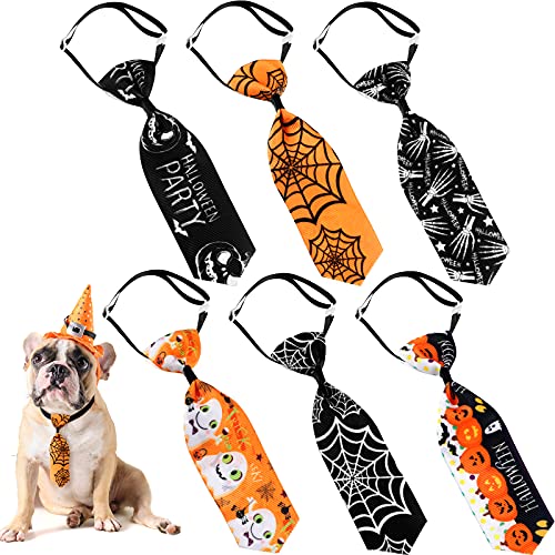 6 Stück Hunde-Fliegen, verstellbares Halsband, Kürbis-Totenkopf, PET-Kostüm, Halsschleifen für Haustiere, Hunde, Katzen, lustiges Party-Zubehör für Halloween und Weihnachten (Claasic Patterns) von Frienda