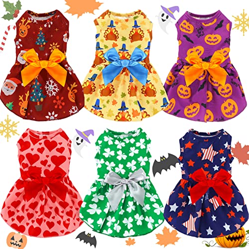 6 Stück Urlaub Hundekleid Niedlich Halloween Haustier Kleider Röcke Weihnachten Doggie Bowknot Kleider Thanksgiving Welpe Festival Röcke Haustier Sommerbekleidung Kleidung für Hunde Katzen Haustiere von Frienda