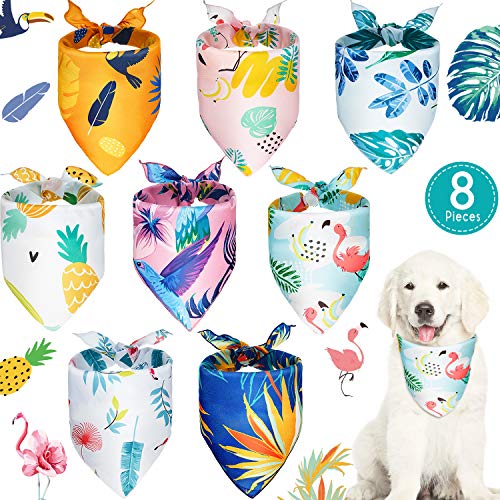 8 Stück Haustier Halstücher Hund Dreieck Sommer Bandana Hawaii Hund Schal Haustier Dreieck Lätzchen Verstellbar Regenwald Obst Flamingo Stil Bandana für Kleine Große Hunde (L) von Frienda