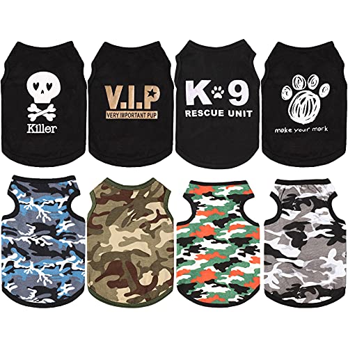 8 Stück Hund Junge Sommer Hemd Hund Camo Shirts Ärmellos Bedruckt Haustier Shirt Welpen Camouflage T-Shirt Atmungsaktive Welpen Weste Kleidung Haustier Bekleidung für kleine bis mittelgroße Hunde Welpen Katze (X-Small) von Frienda