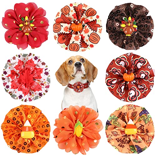 8 Stück Hundehalsband Verzierung Hund Fliege Halsband Blume Befestigung Schleifen Hundehalsband Slide Charms für Thanksgiving Weihnachten Kleine Mittlere Hunde Katzen Welpen Haustier Fellpflege Zubehör (Türkei-Stil) von Frienda