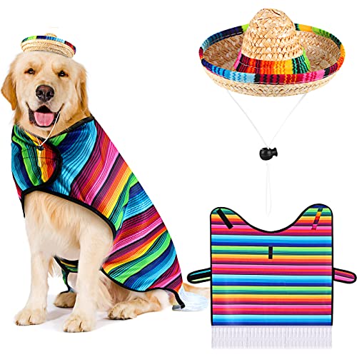 Frienda Großer Poncho für Hunde, Strohhut, mehrfarbig, verstellbar, für mexikanische Party-Dekorationen von Frienda