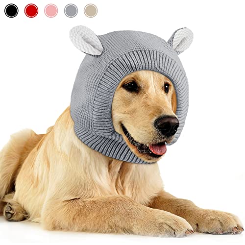 Ruhige Ohren für Hunde, Hundeohrenschützer Lärmschutz Gestrickte Hundemützen Haustierohren Warme Hundeohrabdeckung Wintermütze Hund Snood Head Wrap Bunny Kostüm für Mittlere bis Große Hunde Katzen von Frienda