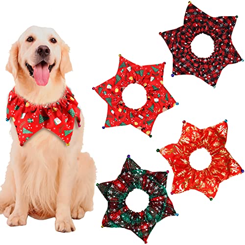 Weihnachten Haustier Halsband Clown mit Glocke 4 Stück Buffalo Plaid Schneeflocke Katzenhalsband Hund Weihnachten Clownhals Kragen Verstellbar Xmas Elastische Haustier Halsband für Hund Weihnachten von Frienda