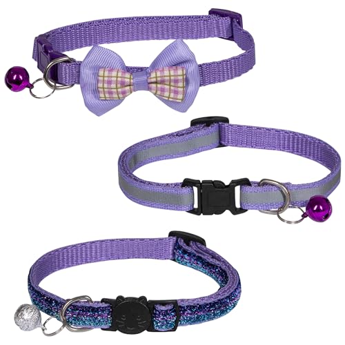 Katzenhalsbänder Friendly Whiskers Combo, Katzen 3 Pack Blue Blazer Kätzchen Halsbänder, 5 Rosa Attack Cat Collars, 3 Purple Heart Cat Collars Breakaway & Schnalle Katzenhalsbänder (Lila Herz von Friendly Whiskers