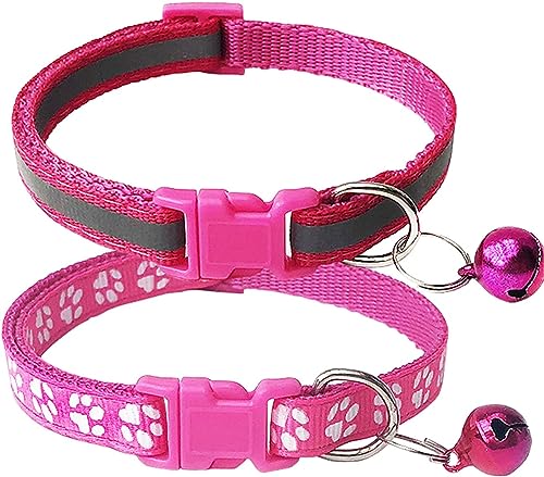 Friendly Whiskers Katzenhalsband mit Glöckchen und Hundehalsbändern für kleine Hunde, 2 Stück, mit Fußabdruck und reflektierendem Katzenhalsband (Rosa) von Friendly Whiskers