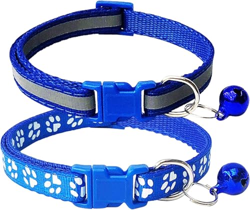 Friendly Whiskers Katzenhalsband mit Glöckchen und Hundehalsbändern für kleine Hunde, 2 Stück, mit Fußabdruck und reflektierendem Katzenhalsband (blau) von Friendly Whiskers