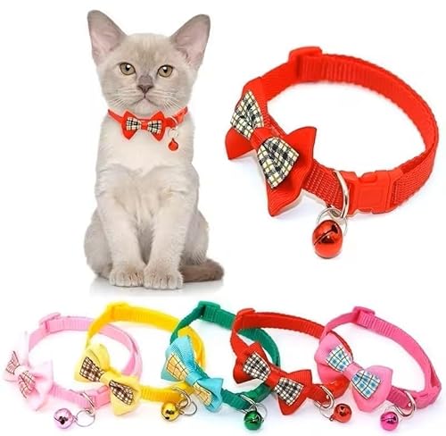 Halsband mit Fliege für Katzen, 4 Stück. Verwendung als Kätzchenhalsband, männliche Katzenhalsband oder Katzenhalsband für Mädchen. Katzenhalsband mit Schleife wird sicherlich auffallen. Verfügbare von Friendly Whiskers