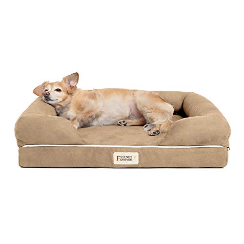 Friends Forever 100% Wildlederabdeckung Großes Hundebett Gedächtnisschaum Prestige Edition, 64 x 51 x 13cm Khaki beige klein von Friends Forever