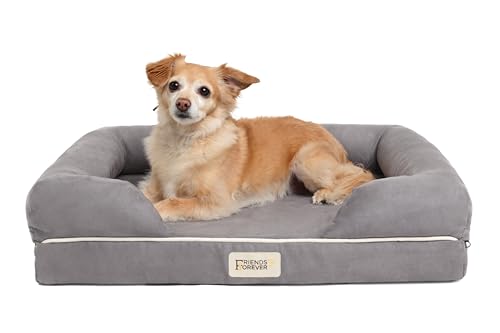 Friends Forever Kleines Hundebett, orthopädisches Hundesofa Memory Foam Matratze, beruhigendes Hundecouchbett, Wandrandkissen, wasserabweisendes Futter, waschbarer Bezug, rutschfeste Unterseite, von Friends Forever