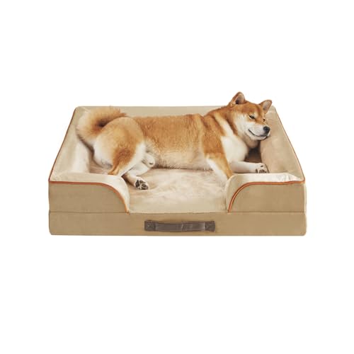 Friends Forever Orthopädisches Hundebett, Nackenrolle, Hundebett mit Memory-Schaum, Hundesofa und abnehmbarem waschbarem Bezug, Ally Khaki, 28 x 23 x 6,5 cm von Friends Forever