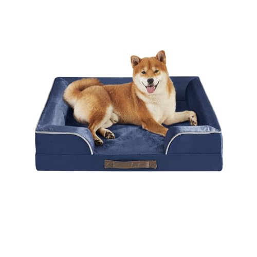 Friends Forever Orthopädisches Hundebett, Nackenrolle, Hundebett mit Memory-Schaum, Hundesofa und abnehmbarem waschbarem Bezug, Ally Navy, 28 x 23 x 6,5 cm von Friends Forever