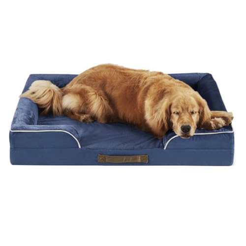 Friends Forever Orthopädisches Hundebett, Nackenrolle, Hundebett mit Memory-Schaum, Hundesofa und abnehmbarem waschbarem Bezug, Ally Navy, 42 x 32 x 7 cm von Friends Forever