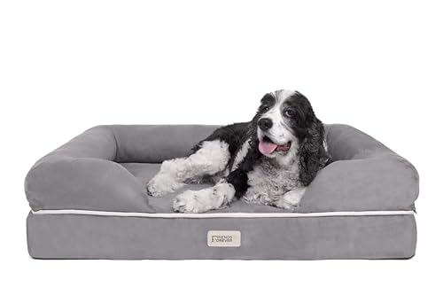 Friends Forever Orthopädisches Hundebett Lounge Sofa Abnehmbarer Bezug 100% Wildleder Matratze Memory Foam mit Nackenrolle Rand Premium Prestige Edition von Friends Forever