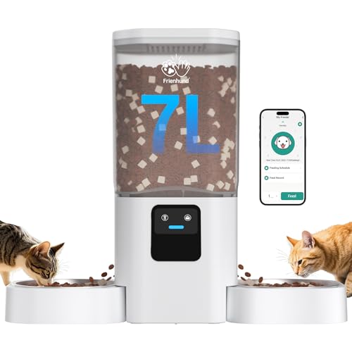 【Automatischer Katzenfutterspender mit langsamem Füttern für 2 Katzen】5G WiFi Automatischer Hundefutterspender mit 7L großem Katzenfutter-Aufbewahrungsbehälter, Katzenfutterspender mit Alexa für von Frienhund