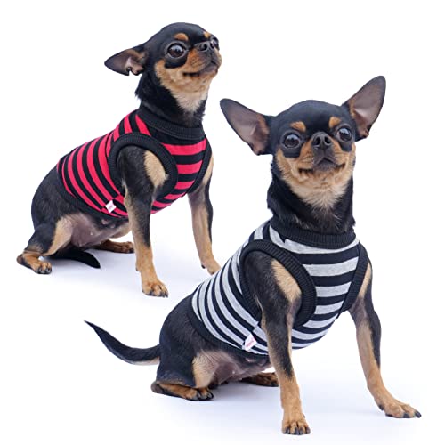 Frienperro Hunde-Shirt, Hundekleidung für kleine Hunde, Mädchen, Jungen, 2er-Pack, atmungsaktive Baumwolle, Chihuahua-Teetassen-Kleidung, ärmellos, gestreift, für kleine Haustiere, Welpen, Katzen, von Frienperro