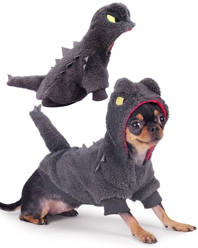 Frienperro Hund Dinosaurier Kostüm, Chihuahua Halloween Kostüme, XS Hundekleidung, Welpen Hundekleidung, Warme Weiche Kleine Hund Hoodie für Kleine Hunde Mädchen Junge Haustier Katze Winter Warm von Frienperro
