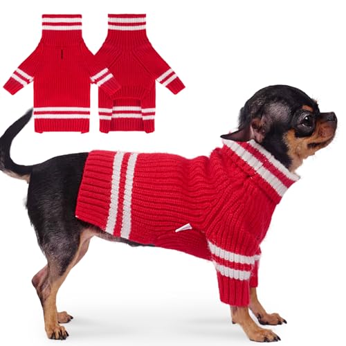 Frienperro Hund Gestreifter Pullover, Hund Rollkragen Strickpullover Sweater für kleine Hunde Mädchen Junge, Winter Hund Warm Weihnachtspullover, Welpen Sweater Outfit für Chihuahua, Yorkie, Teetasse von Frienperro