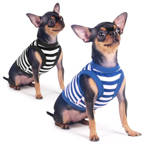 Frienperro Hunde-Shirt, 2er-Pack, Hundekleidung für kleine Hunde, Mädchen, Jungen, atmungsaktive Baumwolle, gestreift, Chihuahua-Kleidung, Yorkie, ärmellos, für kleine Haustiere, Welpen, Kleidung, von Frienperro