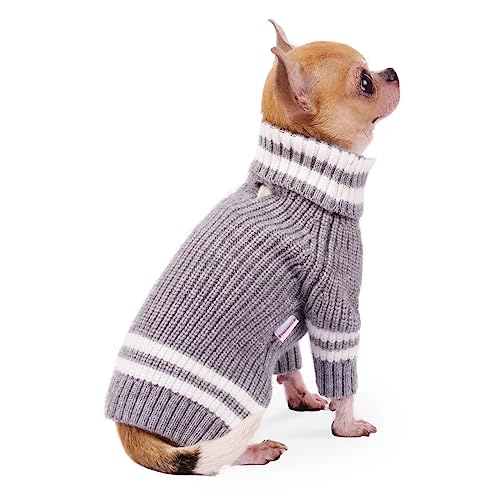 Frienperro Hundepullover, Gestreifter Welpenpullover für kleine Hunde, Rollkragen Strickpullover für kleine Hunde Mädchen Junge, Winter Warm Hundeoutfit für Katze Chihuahua Yorkie Teetasse Grau XS von Frienperro