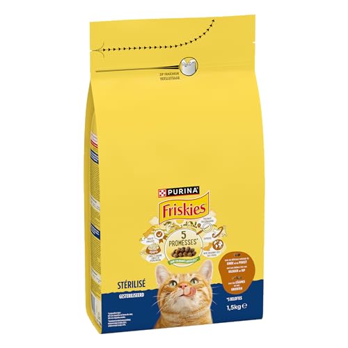 FRISKIES Für sterilisierte Katzen mit Huhn, Truthahn und Gemüse – Trockenfutter für ausgewachsene Katzen – 1,5 kg von Friskies