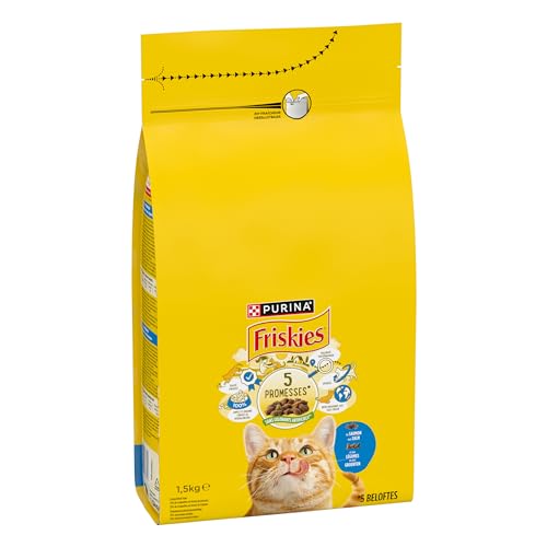 FRISKIES Mit Lachs und Gemüse – 1,5 kg – Trockenfutter für ausgewachsene Katzen von Friskies