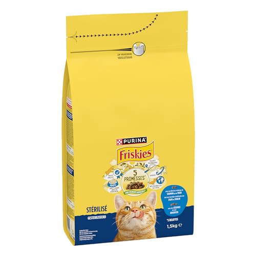 FRISKIES Mit Lachs, Thunfisch und Gemüse – 1,5 kg – Trockenfutter für sterilisierte Katzen von Friskies