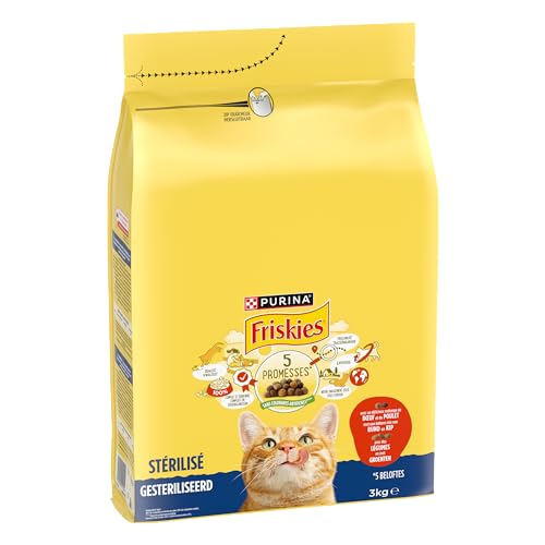 FRISKIES Sterilisierte Katze mit Rind, Huhn und Gemüse – 3 kg – Trockenfutter für ausgewachsene Katzen von Friskies