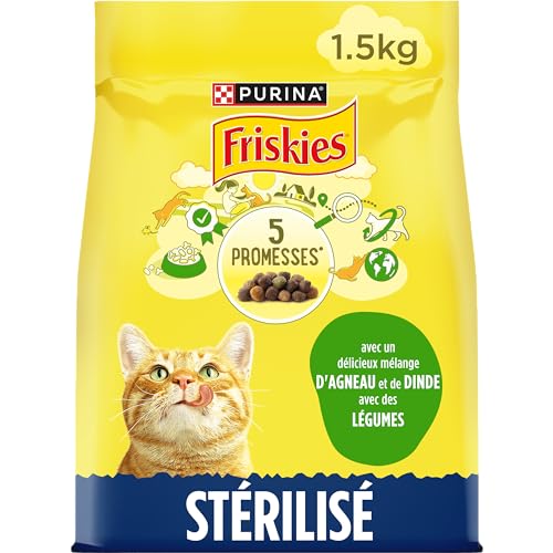 FRISKIES Sterilisierte Katzen mit Lamm und Gemüse – 1,5 kg – Trockenfutter für ausgewachsene Katzen von Friskies