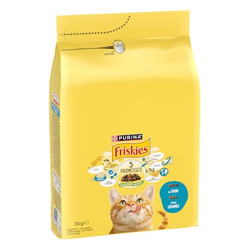 FRISKIES Sterilisierte Katzen mit Thunfisch und Gemüse – 3 kg – Trockenfutter für ausgewachsene Katzen von Friskies