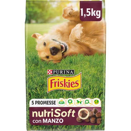 PURINA FRISKIES Nutri Soft 5 Versprechen Trockenfutter für Erwachsene Hunde mit Rind, 6 Beutel à 1,5 kg von Friskies