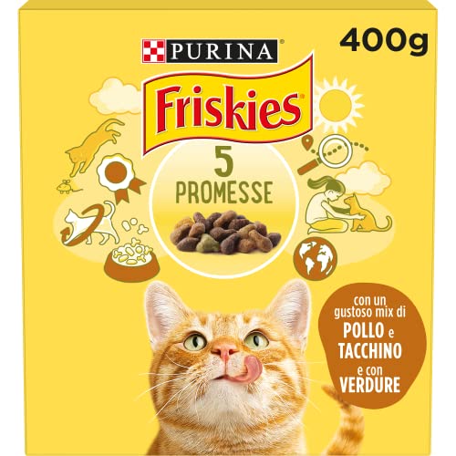 Purina Friskies Trockenfutter für Erwachsene Katzen mit Huhn, Truthahn und Gemüse, 20 Packungen à 400 g von Friskies