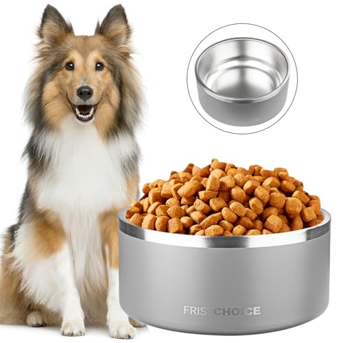 FristChoice Hundenapf – Edelstahl-Hundenäpfe rutschfest, kein Verschütten, Metall-Hundenäpfe für Wasser und Futter, doppelt isolierte Hundenäpfe für große Hunde (2.8 ml/12 Tassen, grau) von FristChoice