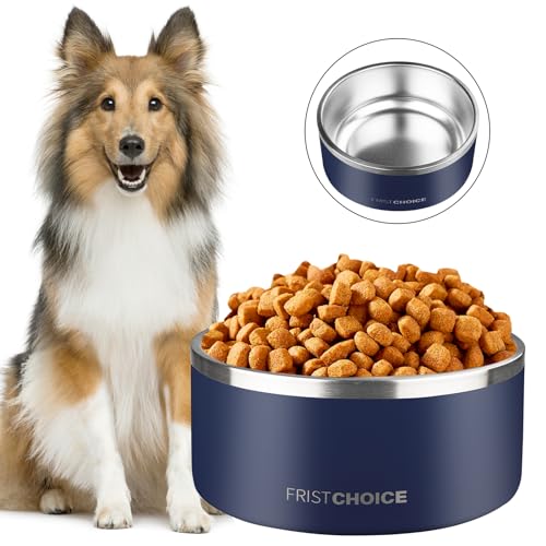 FristChoice Hundenapf – Edelstahl-Hundenäpfe rutschfest, kein Verschütten, Metall-Hundenäpfe für Wasser und Futter, doppelt isolierte Hundenäpfe für große Hunde (2.8 ml/12 Tassen, marineblau) von FristChoice