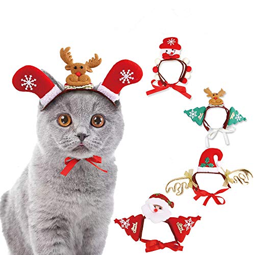 Frmarche Katzen Hund Weihnachten Stirnband Weihnachtsmann Schneemann Rentier Haarband für Welpe Kätzchen Weihnachten Festival Halloween Kostüm 2pcs Zufällig von Frmarche