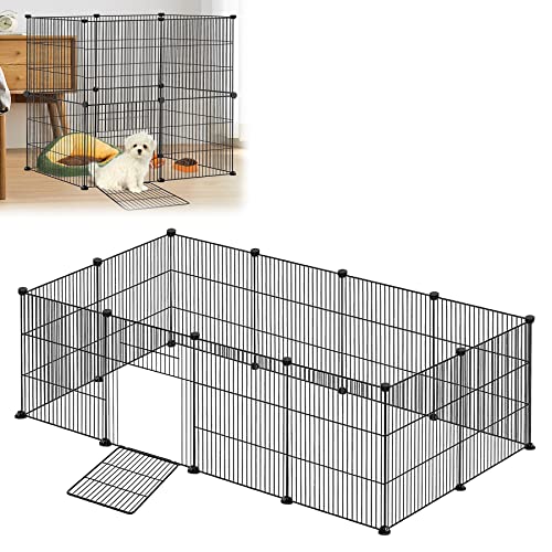 Froadp 142x72x36cm Freigehege Kaninchen Haustier Laufstall aus Metall 12tlg Gittergehege mit Tür Meerschweinchen Gehege Freilaufgehege Kleintierkäfig Für Welpen Hamster Igel (Schwarz) von Froadp