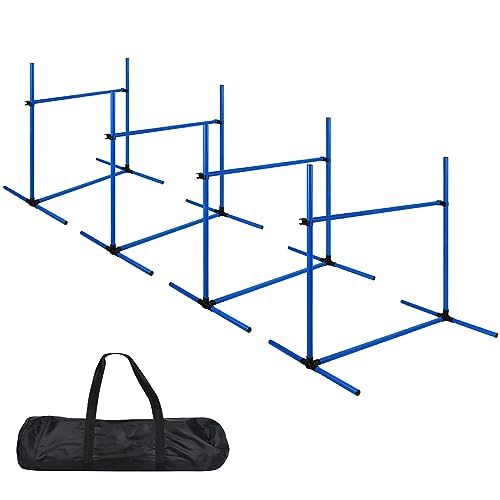 Froadp Agility Hürdenset 4er-Pack Slalom Stangen für Hunde Höhenverstellbarer Haustiere Hundetrainigsset Koordinationstraining Kunststoff Training Hindernisse mit Tragetasche (Blau) von Froadp