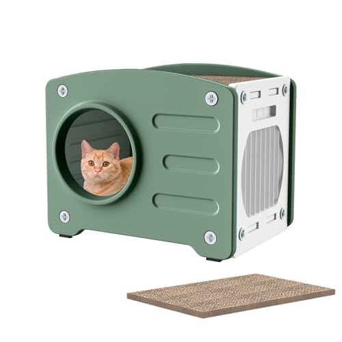 Froadp Katzenhaus mit Kratzbrett Indoor & Outdoor Kunststoff Katzenhöhle Katzentonne für Katzen Katzenbett Höhle ∅ 23cm Katzenschrank Katzenhütte Grün 55,3 x 40,5 x 46 cm von Froadp