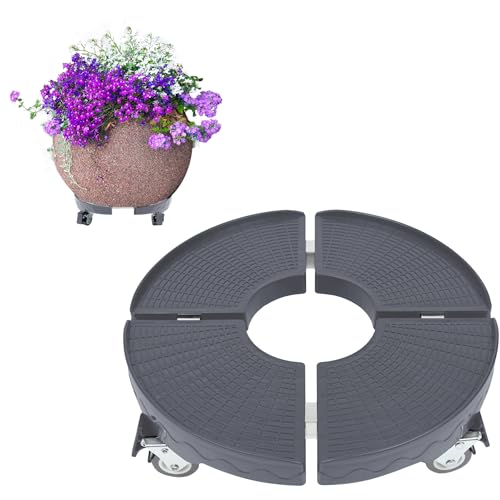 Froadp Pflanzenroller Rond mit 360° Drehbare Räder & rutschfest PP Panel Blumentopf Untersetzer Rollbrett Einstellbare Größe 39-52cm Tragbare Möbelroller für Garten Tragkraft bis 300KG (Grau) von Froadp